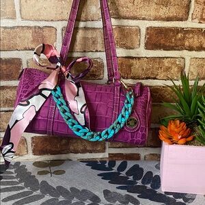 Dooney & Bourke Purple Croc-Embossed Barrel Shoulder Bag